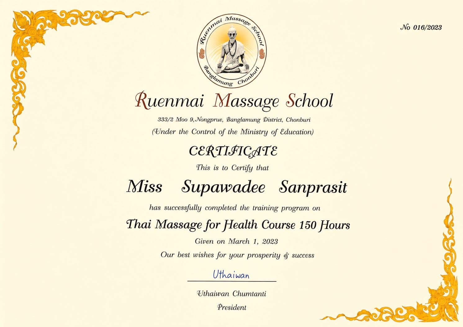 Thai Massage for health Certificated